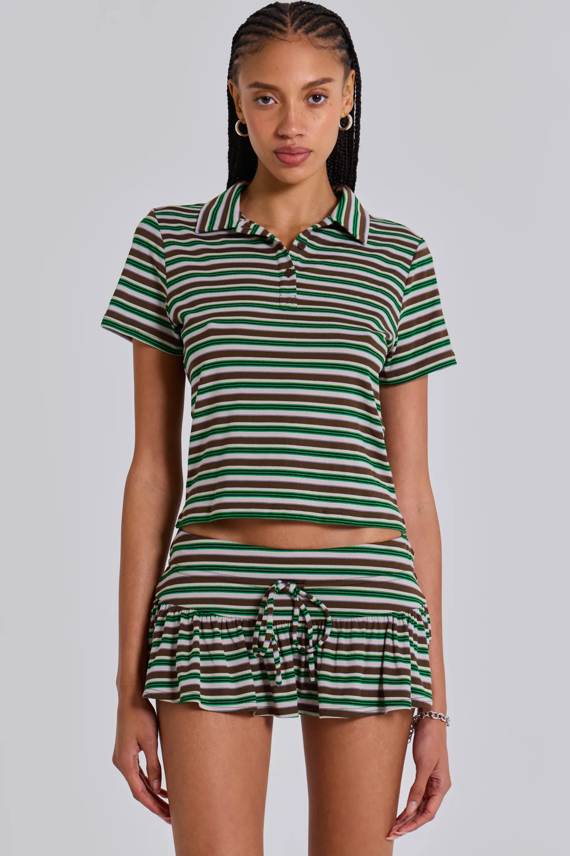 Jaded London Mila Stripe Polo Shirt-Women T-shirts