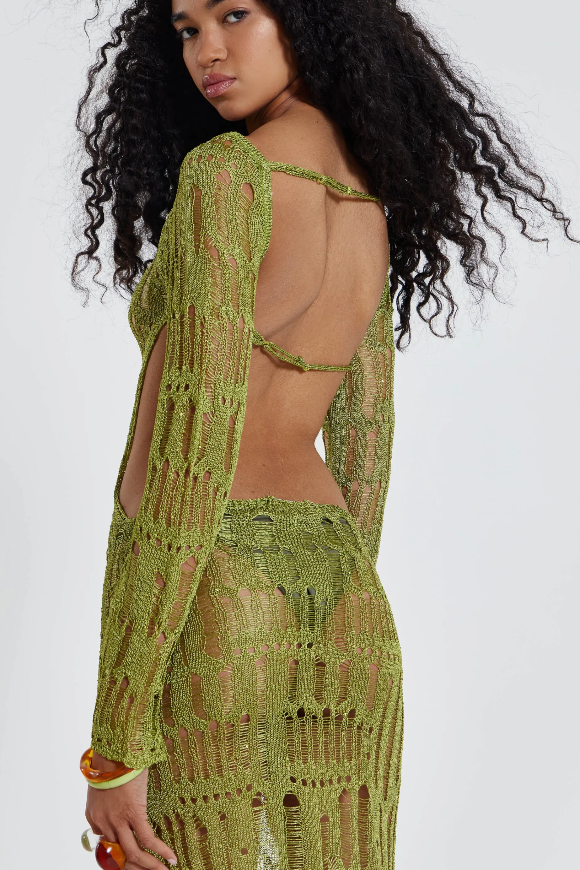 Jaded London Moss Green Metallic Umbra Maxi Dress-Women Beach Cover Ups | Beach Skirts & Dresses