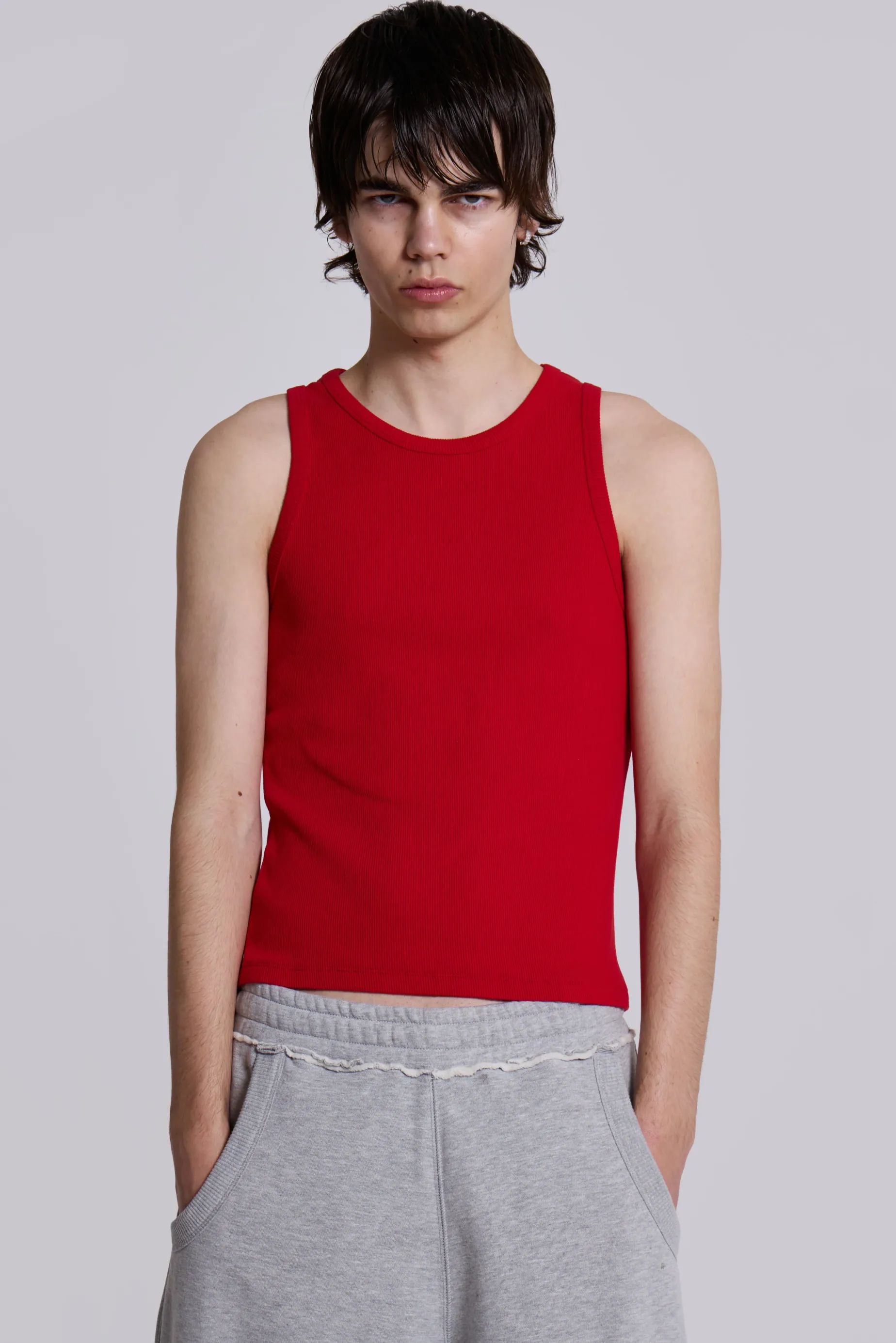 Jaded London NTRLS Red Ribbed Vest- T-shirts & Vests | Tops