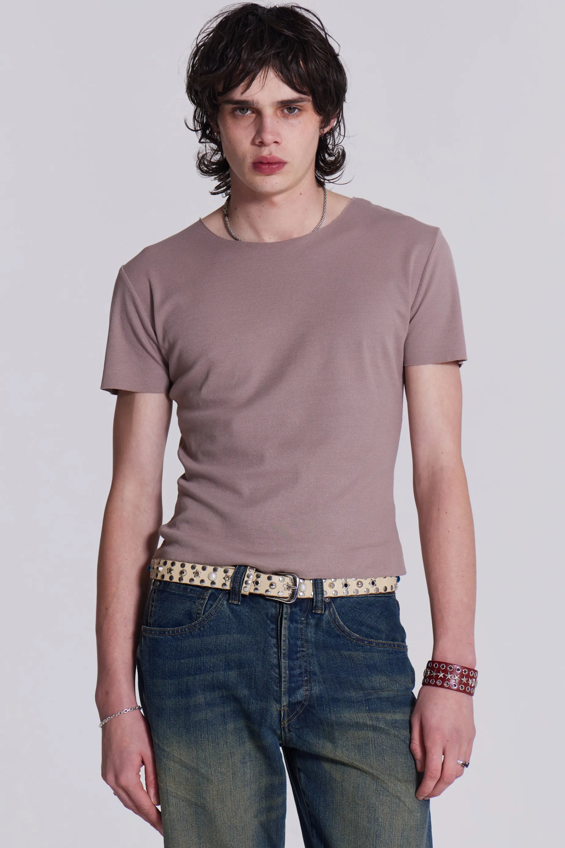 Jaded London NTRLS Taupe Rib Tee- Tops