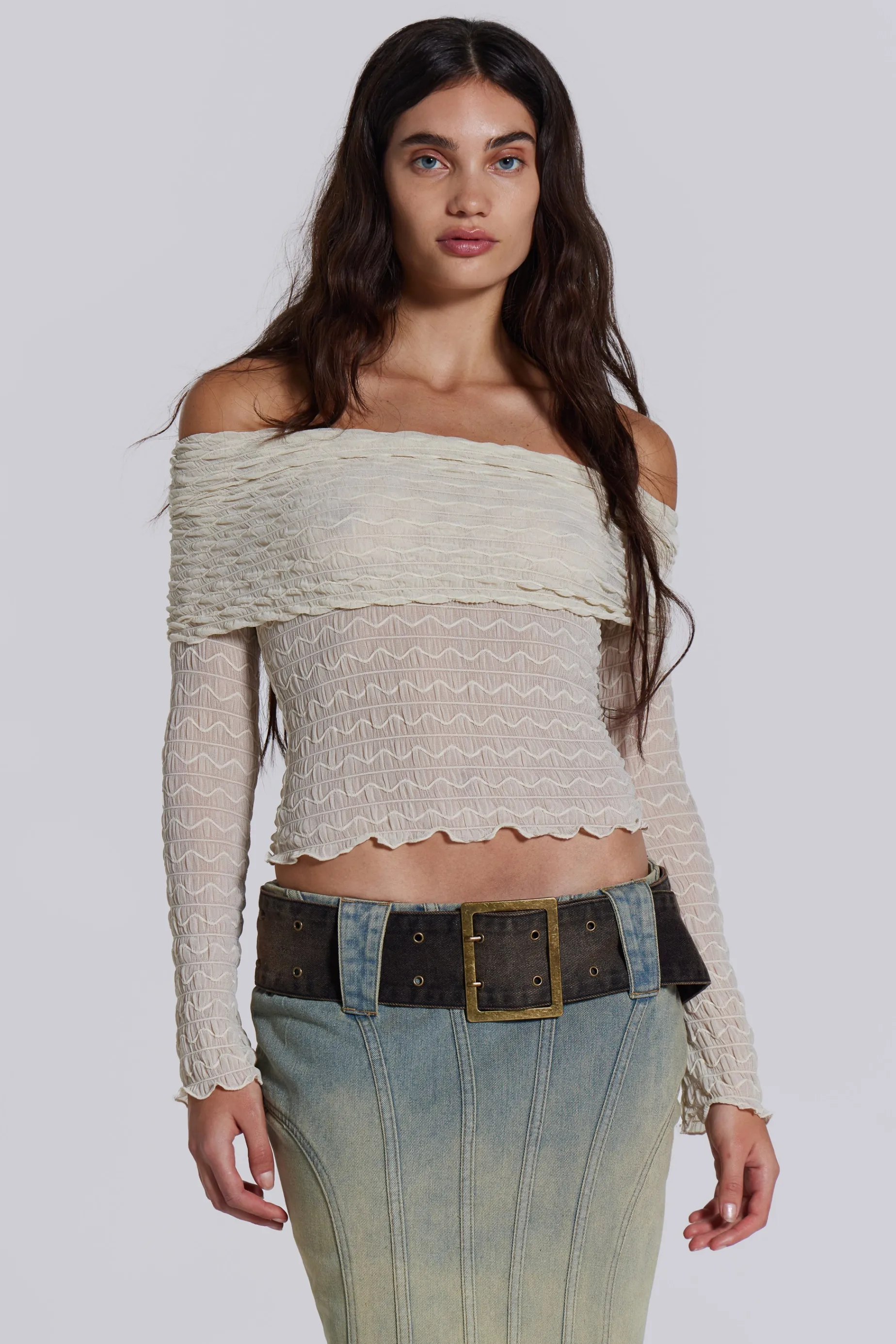 Jaded London Nyra Long Sleeve Bardot Top-Women Bandeau | Long Sleeve Tops