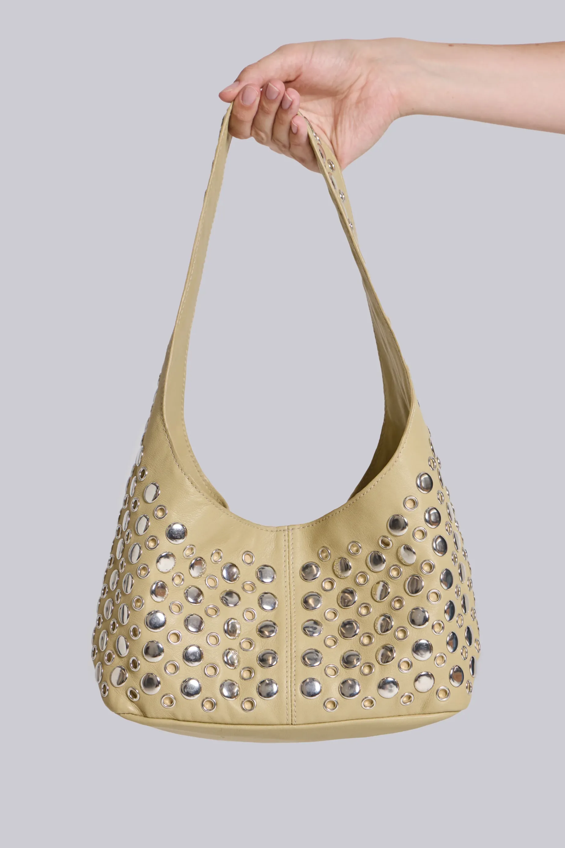 Jaded London Osmium Studded Leather Bag in Cream-Women Accessories