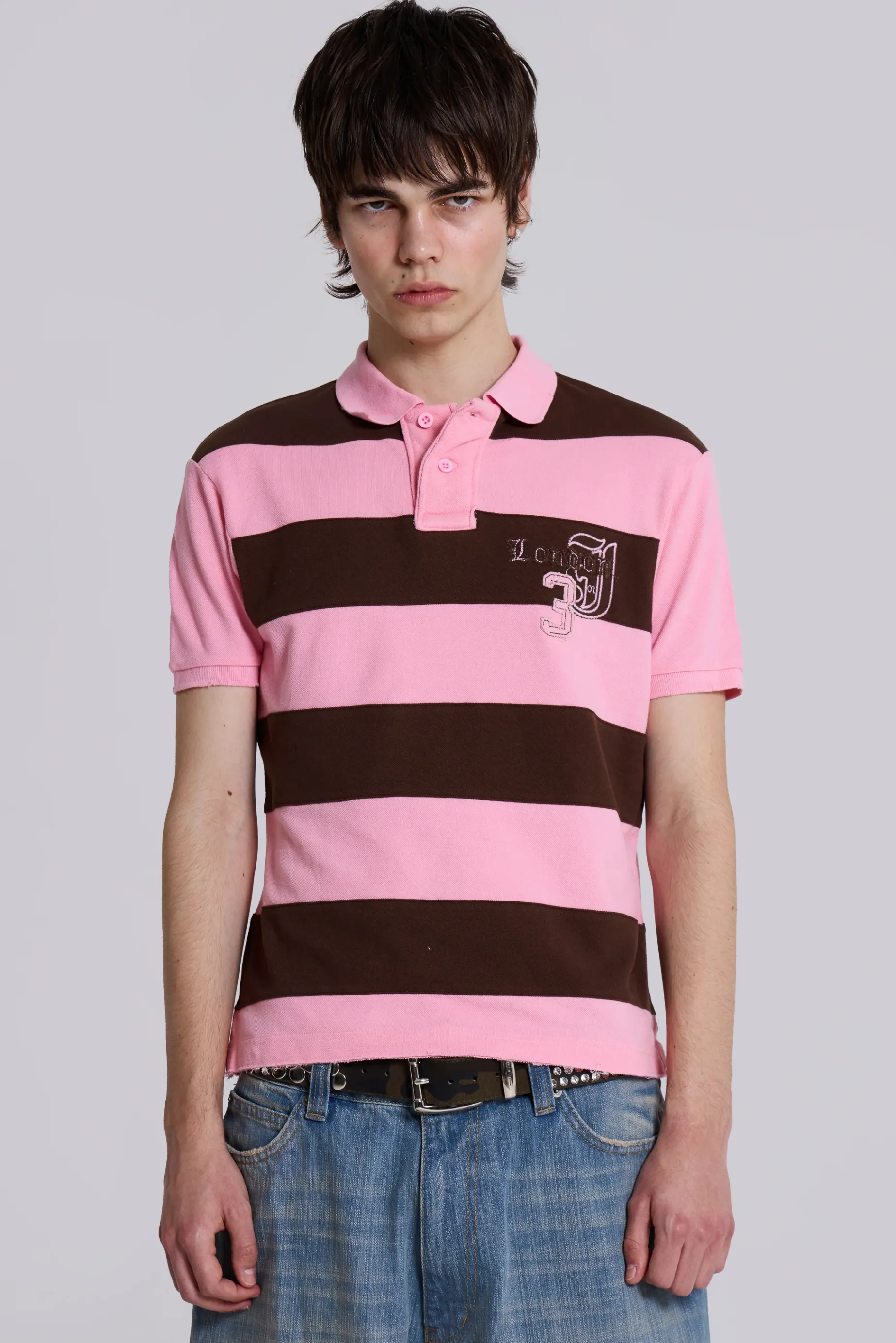 Jaded London Pink Frat Polo Shirt- Polos | Tops