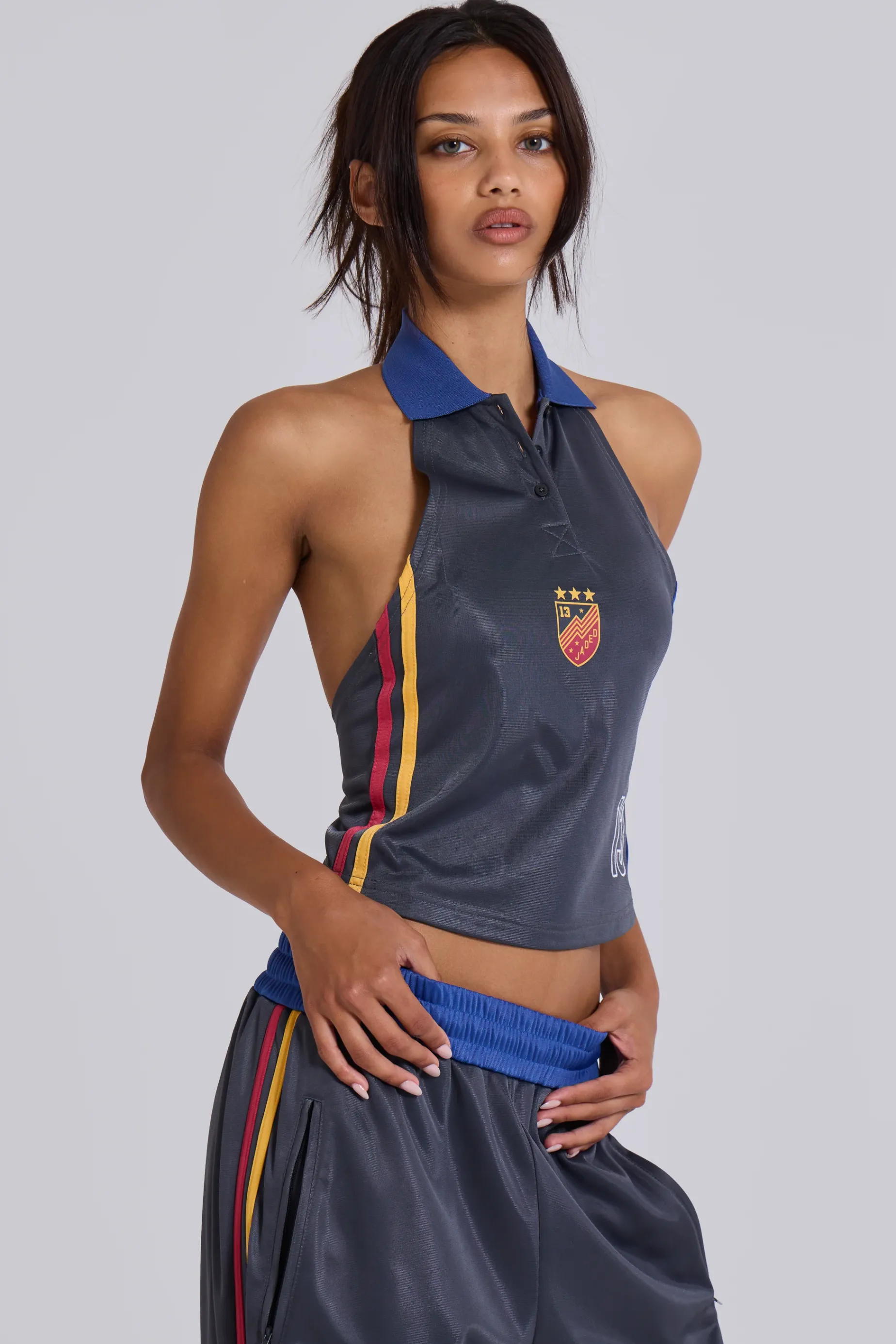 Jaded London Pitchside Football Halter Polo Top-Women T-shirts