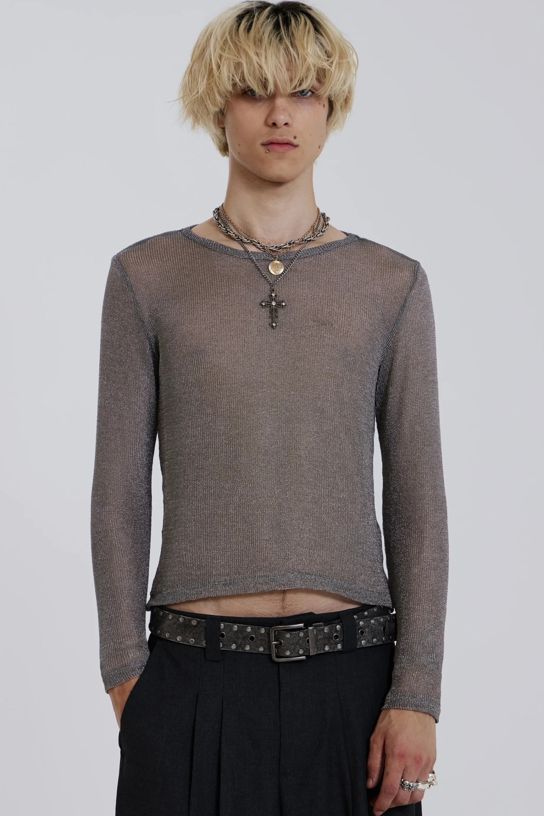 Jaded London Platinum Mesh Knit- Tops