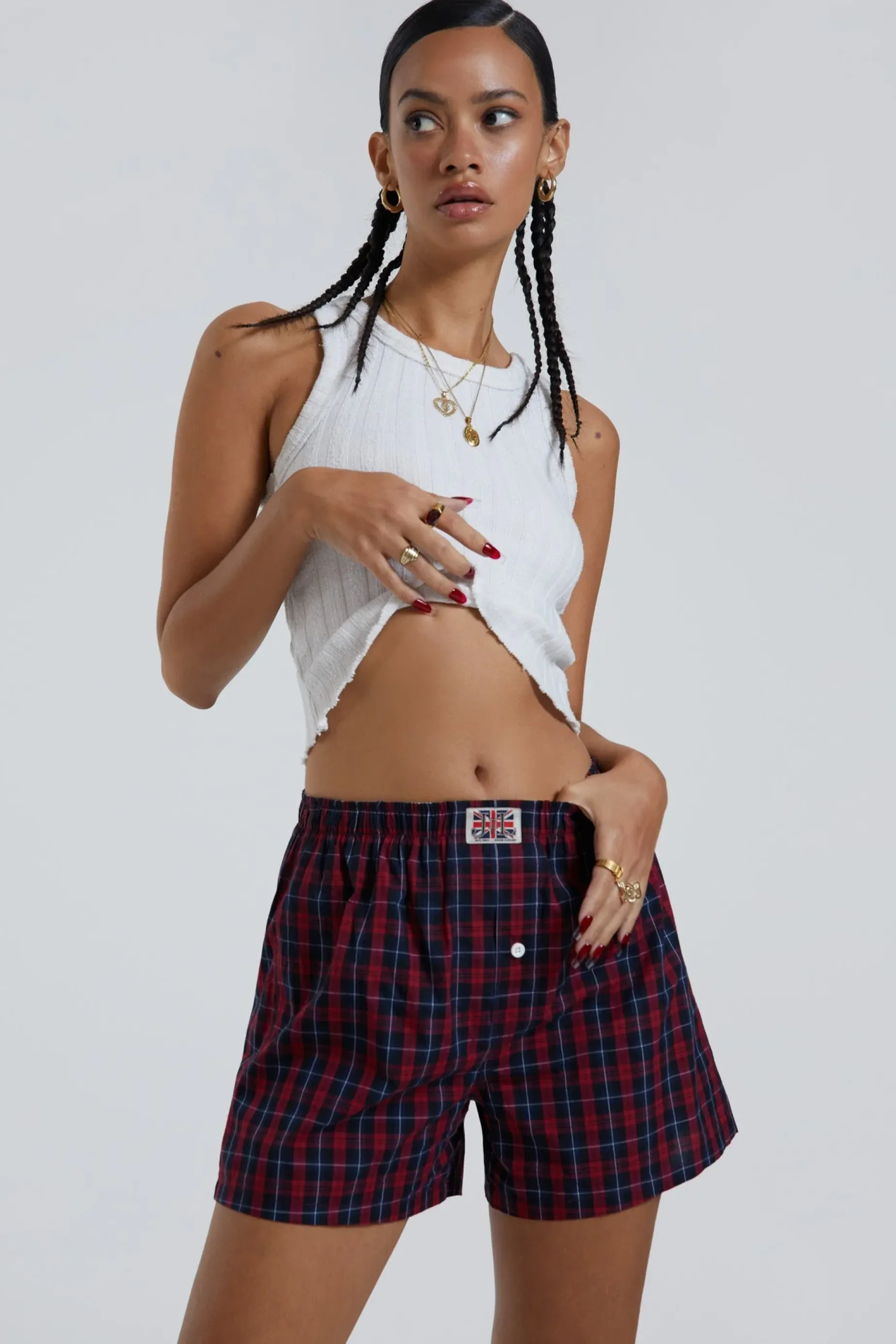 Jaded London Red Tartan Boxer Short-Women Accessories