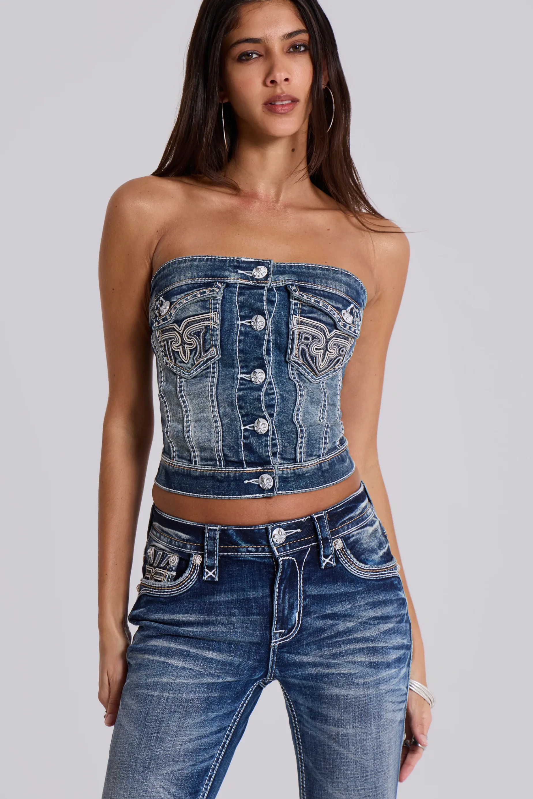 Jaded London Rock Revival Denim Corset Top-Women Jeans | Crop Tops