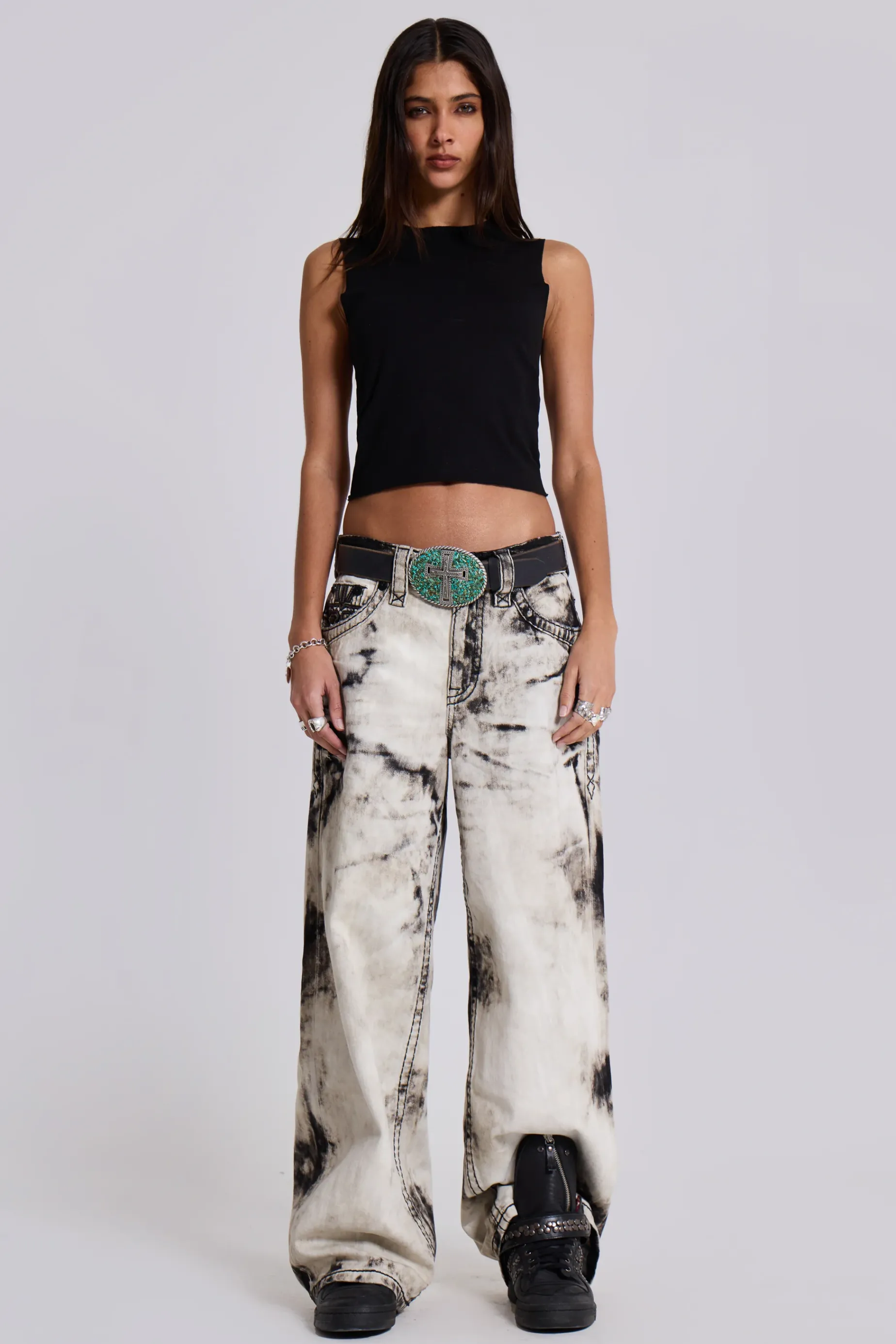 Jaded London Rock Revival Sirus Colossus Jeans-Women Statement Jeans | Baggy Jeans