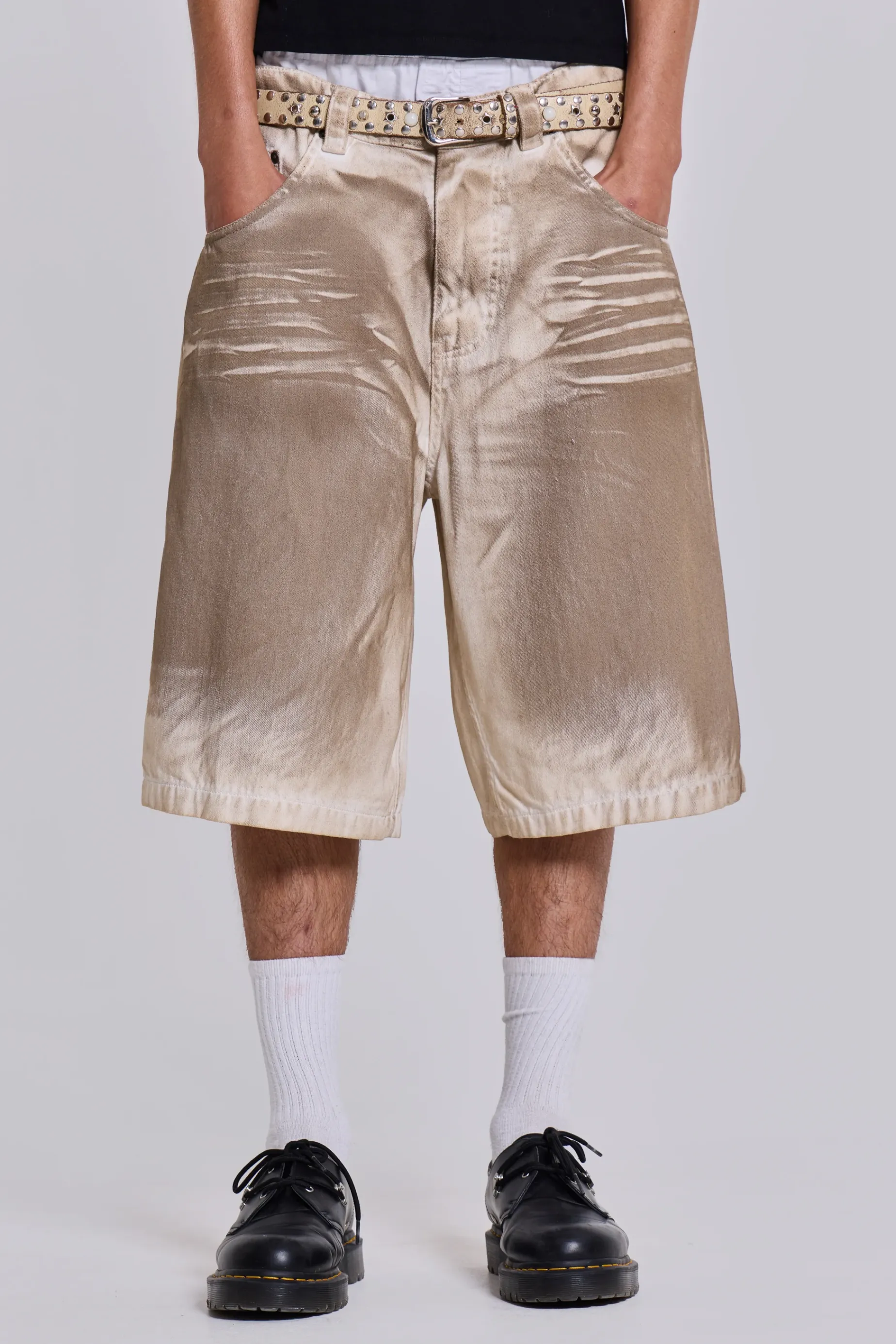 Jaded London Sand Oil Wash Colossus Jorts- Jorts & Shorts | Jorts