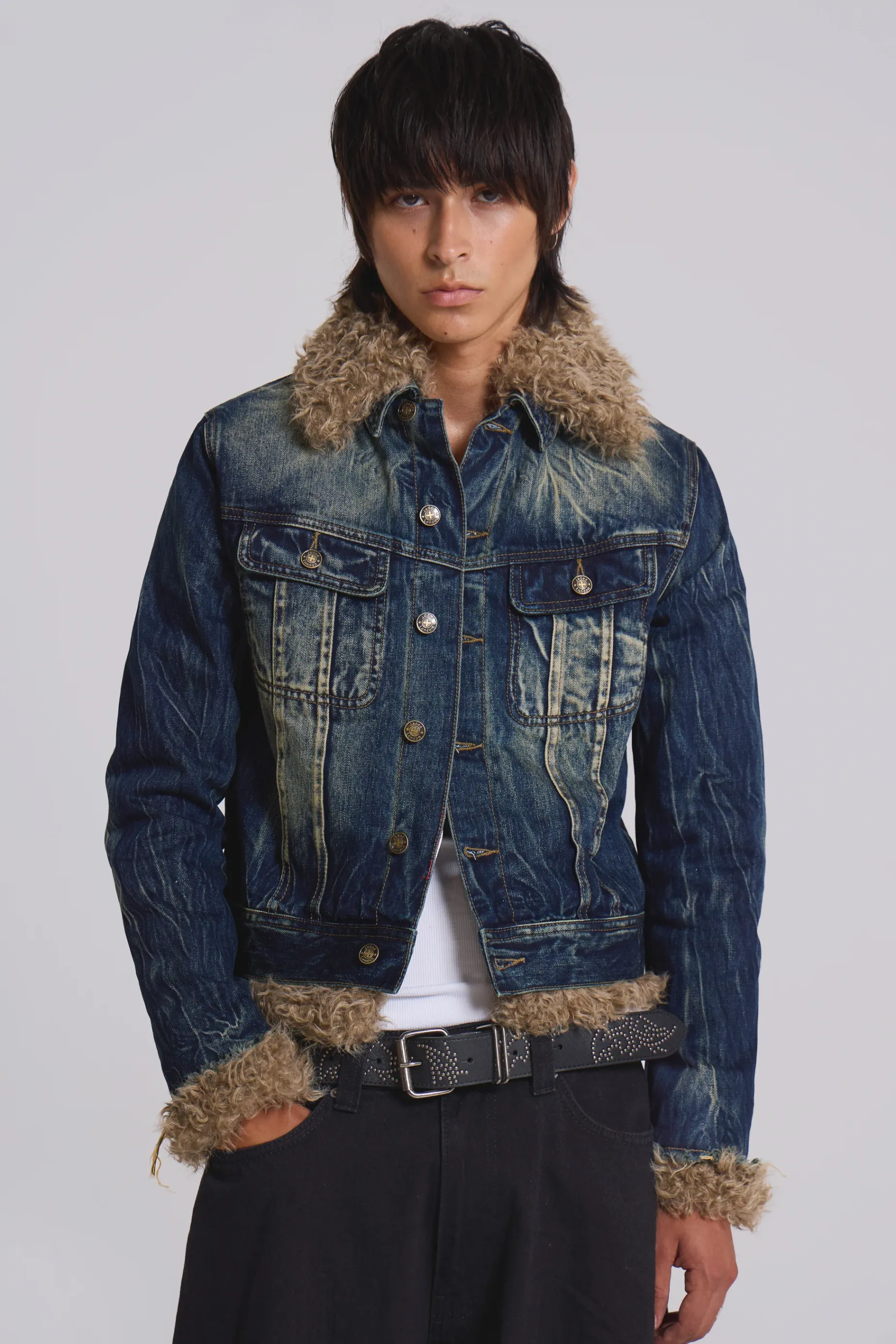 Jaded London Shaggy Denim Jacket- Outerwear