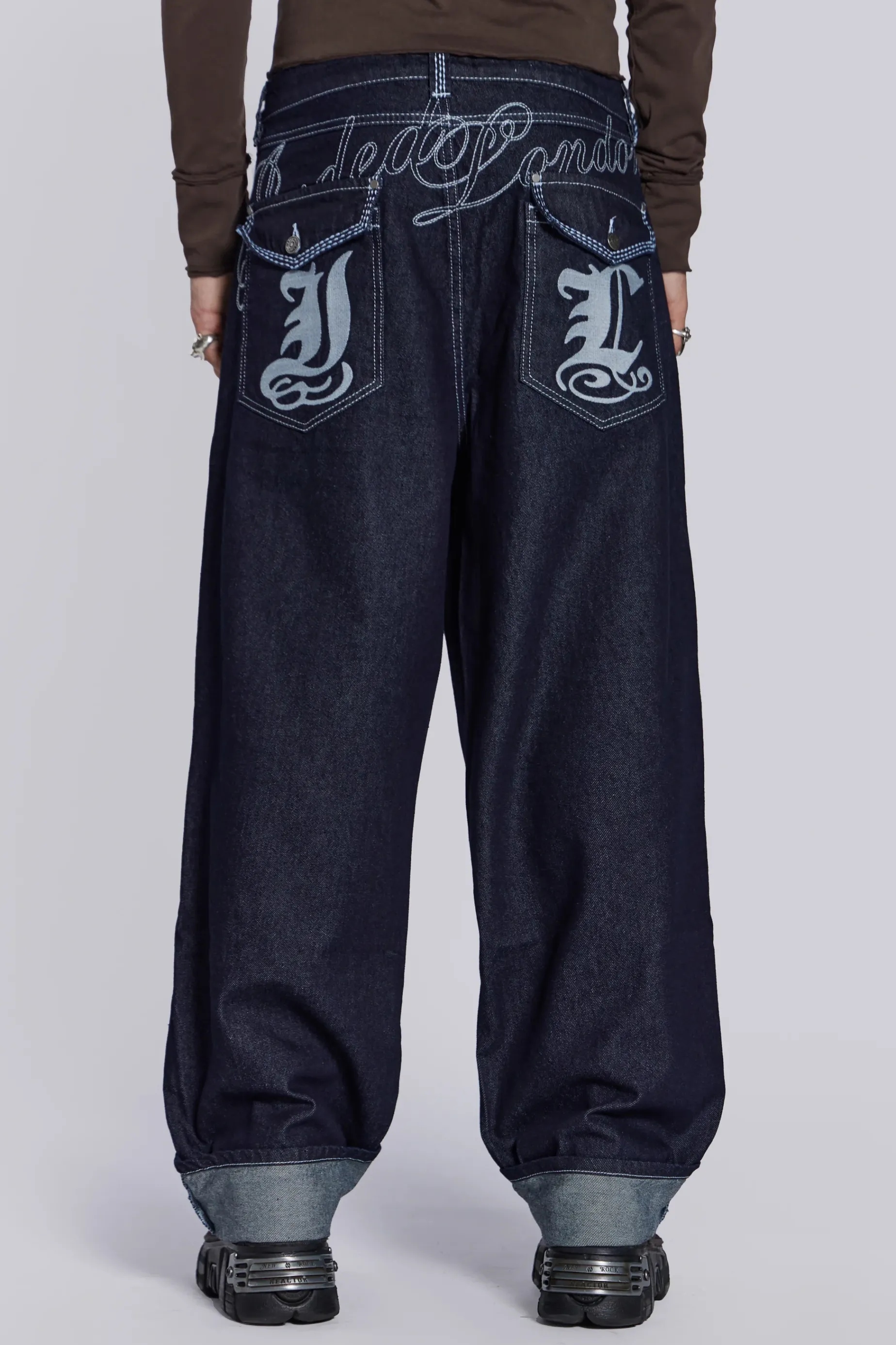 Jaded London Sonic Embroidered Baggy Jeans- Baggy Jeans