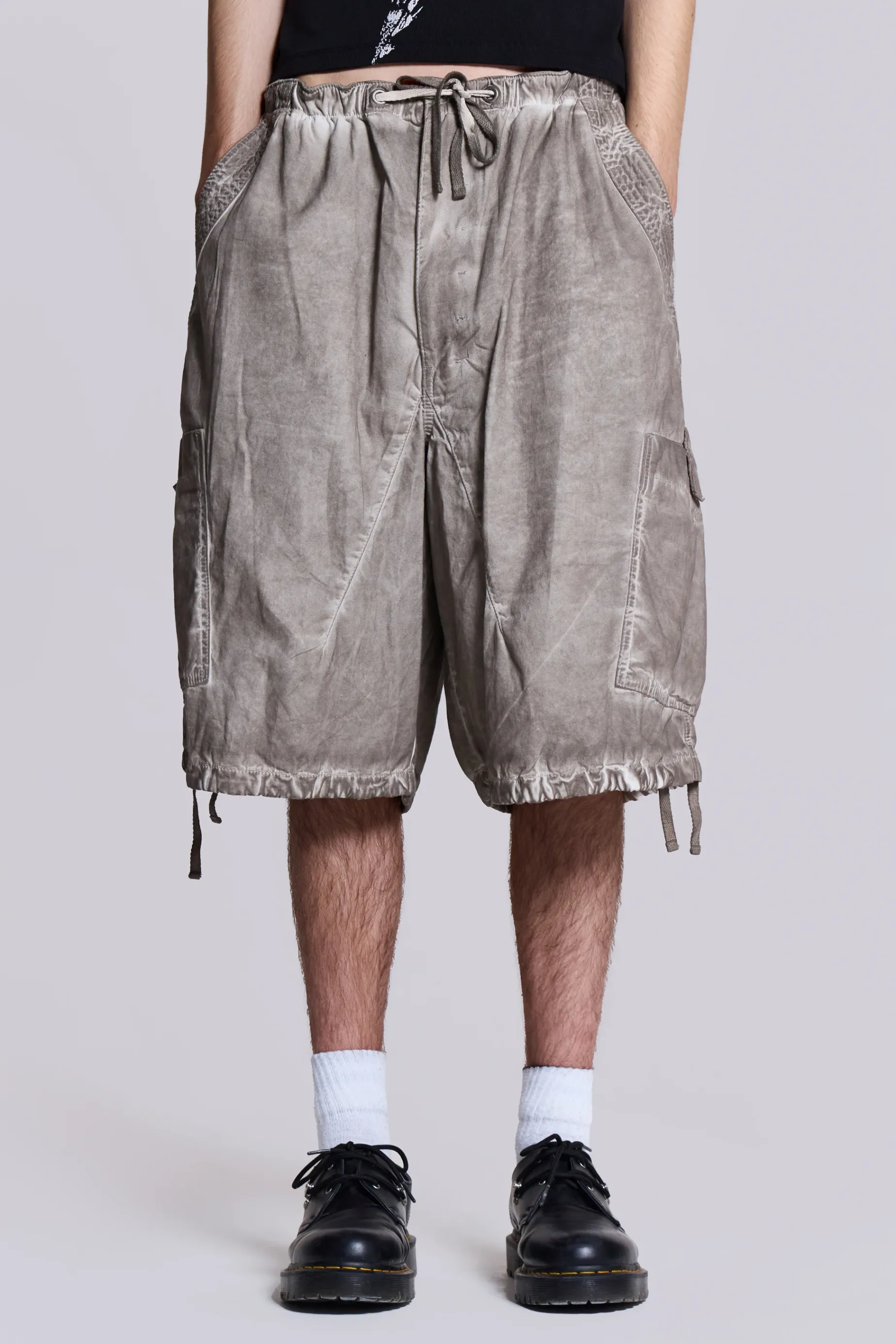 Jaded London Stone Oil Wash Parachute Shorts- Jorts & Shorts | Parachute Pants