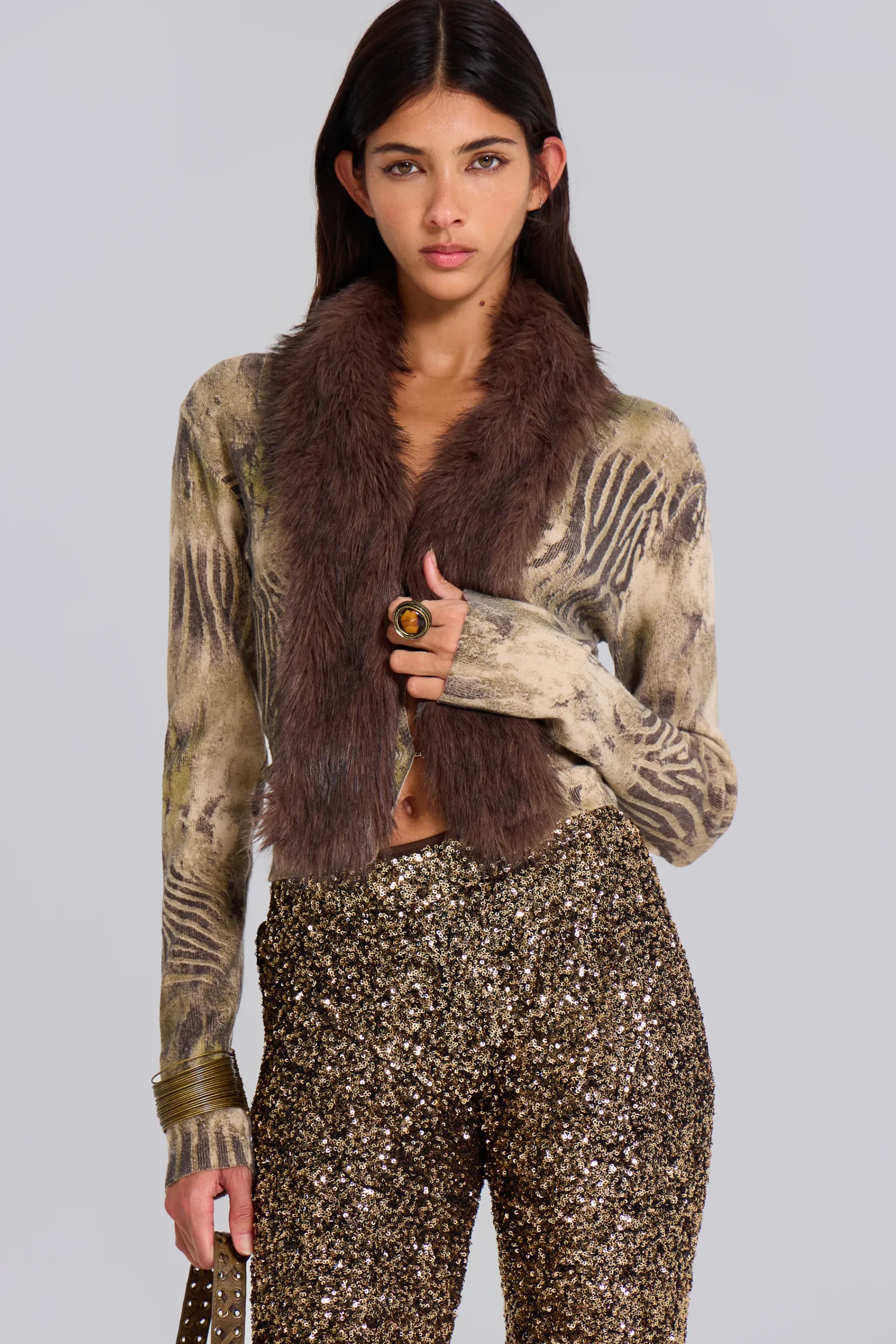 Jaded London Tana Fur Trim Cardigan-Women Long Sleeve Tops | Knitwear