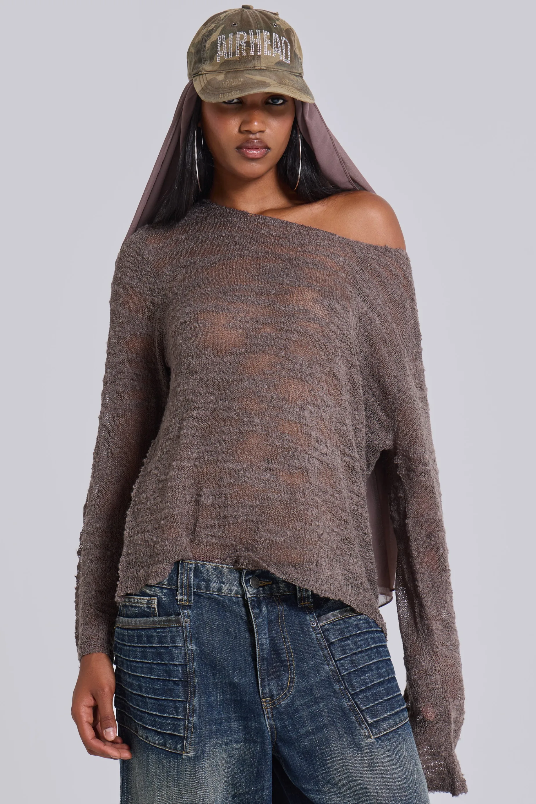 Jaded London Taupe Stray Knit-Women Long Sleeve Tops | Knitwear