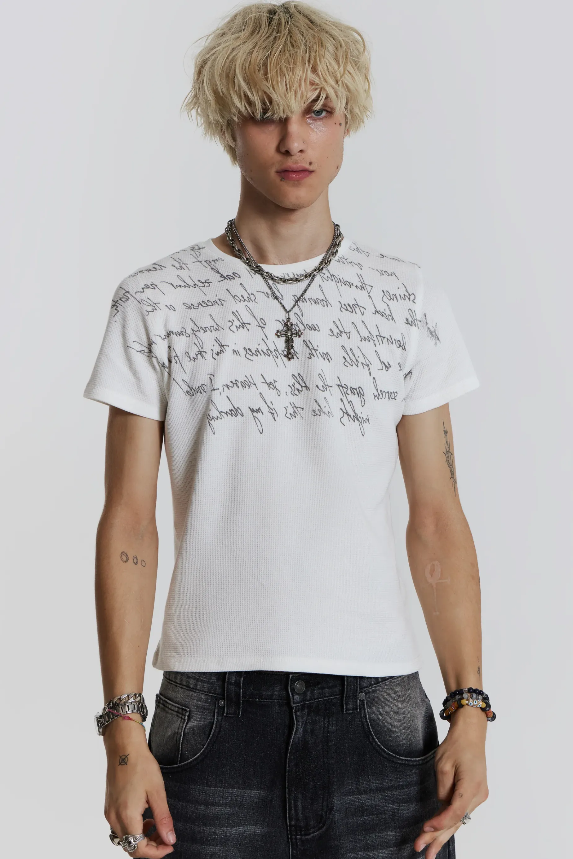 Jaded London Verse Waffle Tee- T-shirts & Vests | Tops