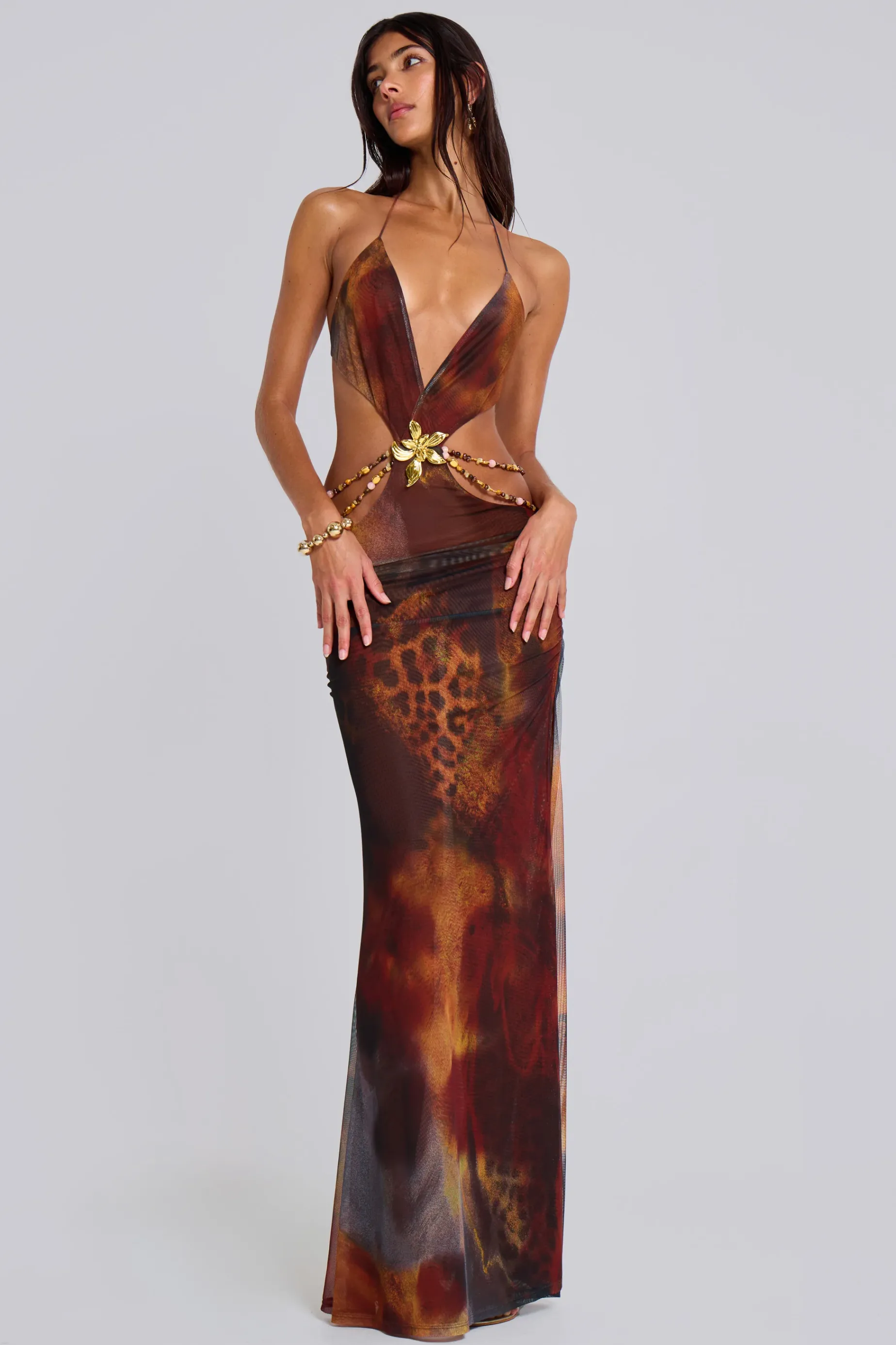 Jaded London Vida Backless Maxi Dress in Whiskey-Women Beach Skirts & Dresses | Maxi Dresses