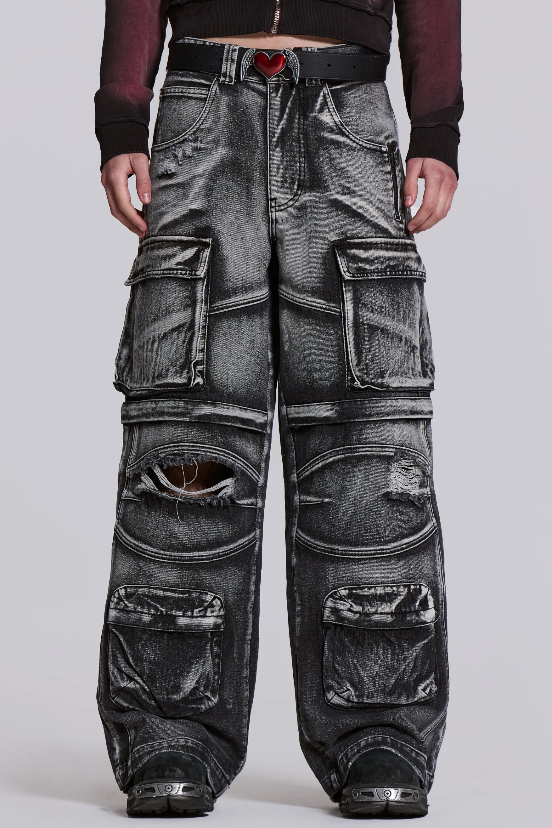 Jaded London Washed Black Apex Denim Cargos- Cargo Pants | Cargo Pants