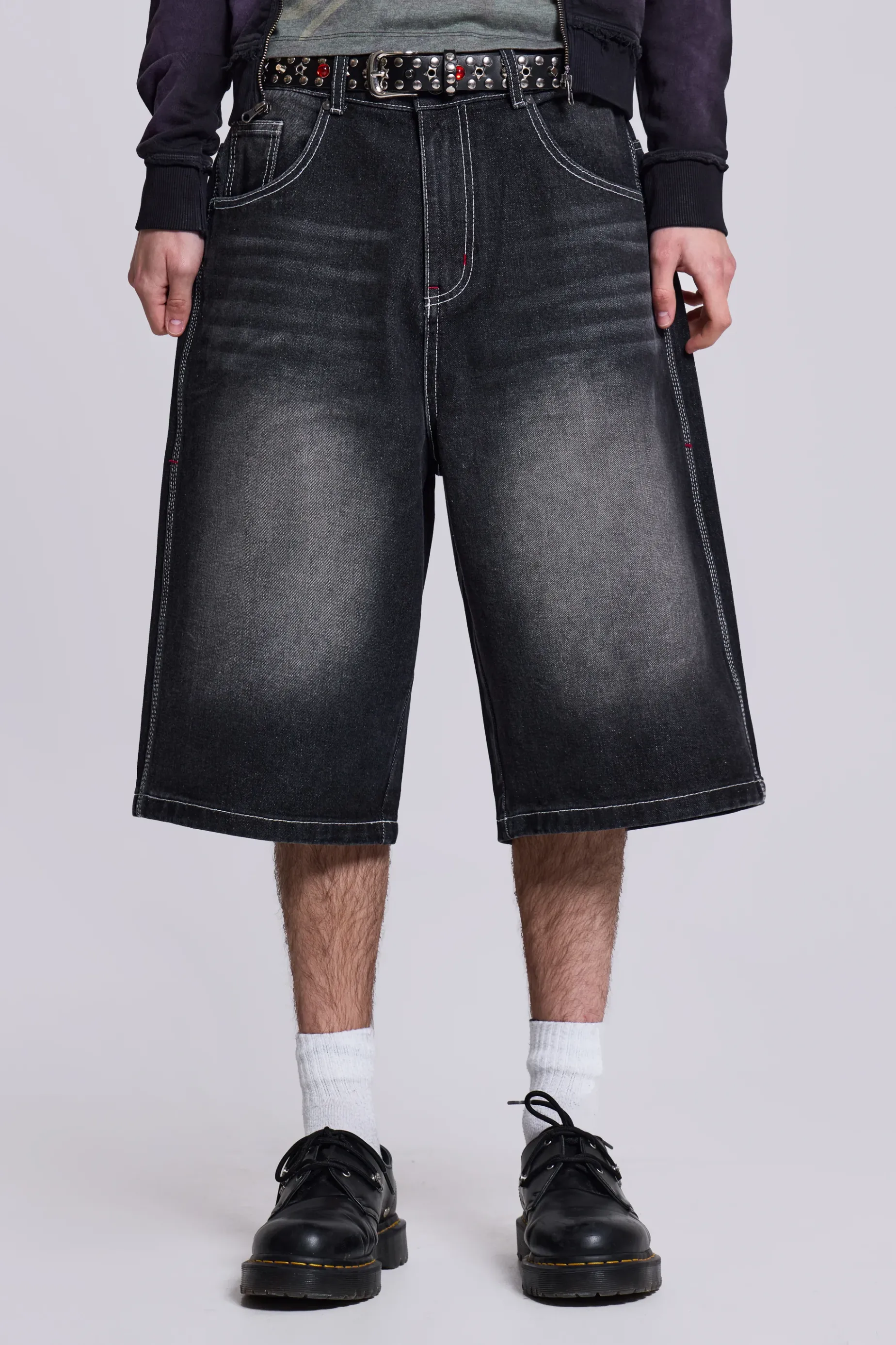 Jaded London Washed Black Jumbo Jorts- Jorts & Shorts | Jorts