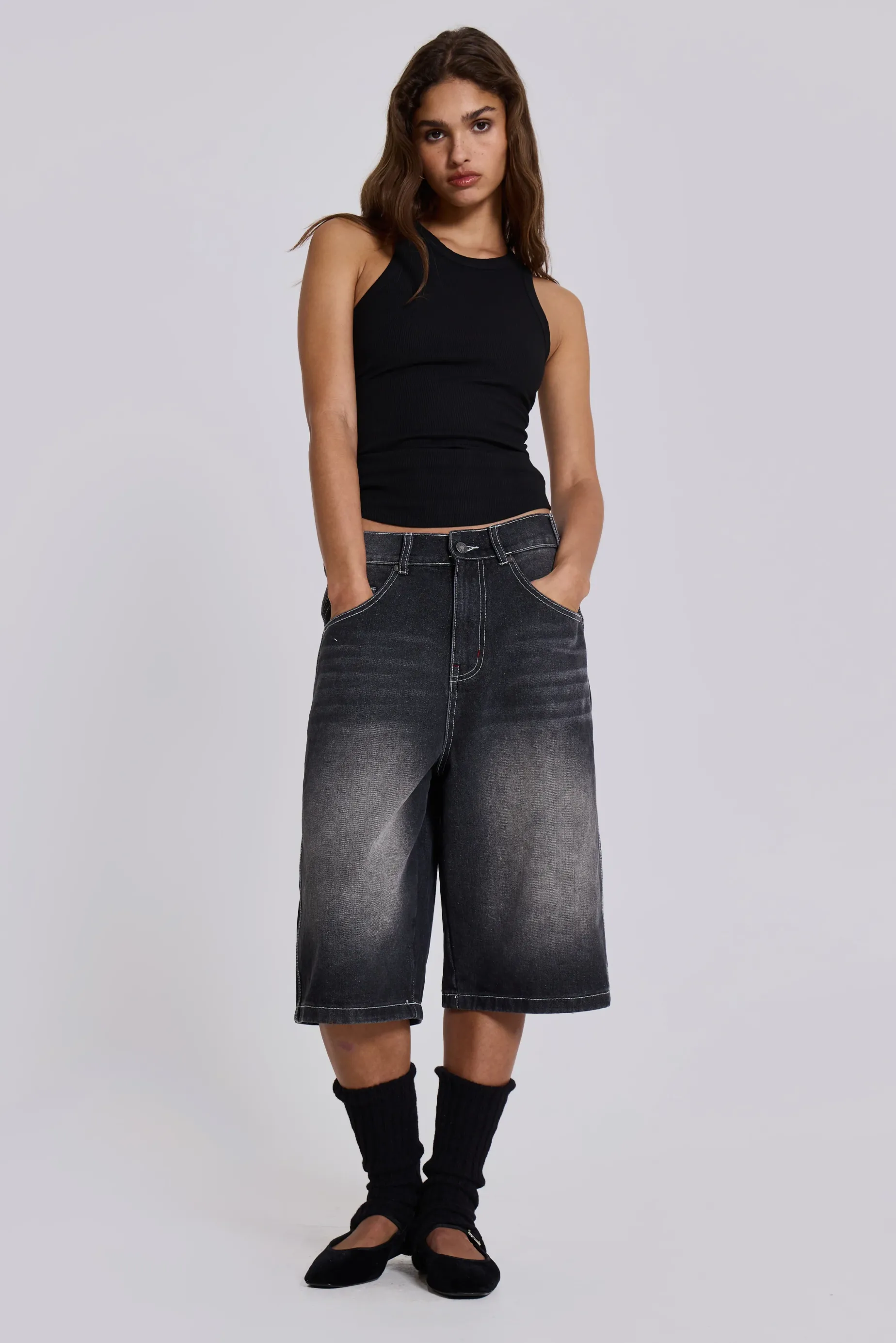 Jaded London Washed Black Jumbo Jorts-Women Jorts | Shorts & Jorts