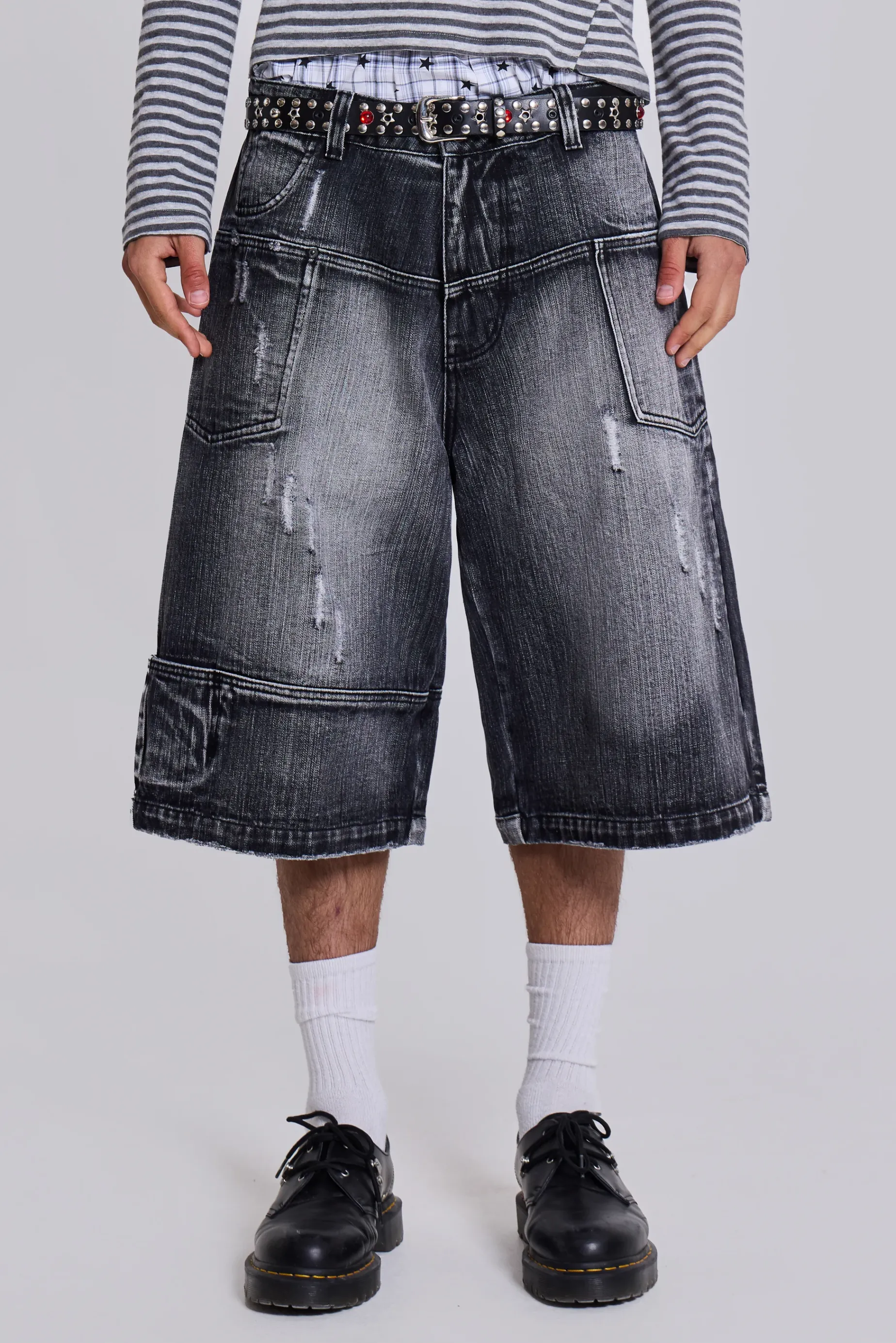 Jaded London Washed Black Mason Jorts- Jorts & Shorts | Jorts