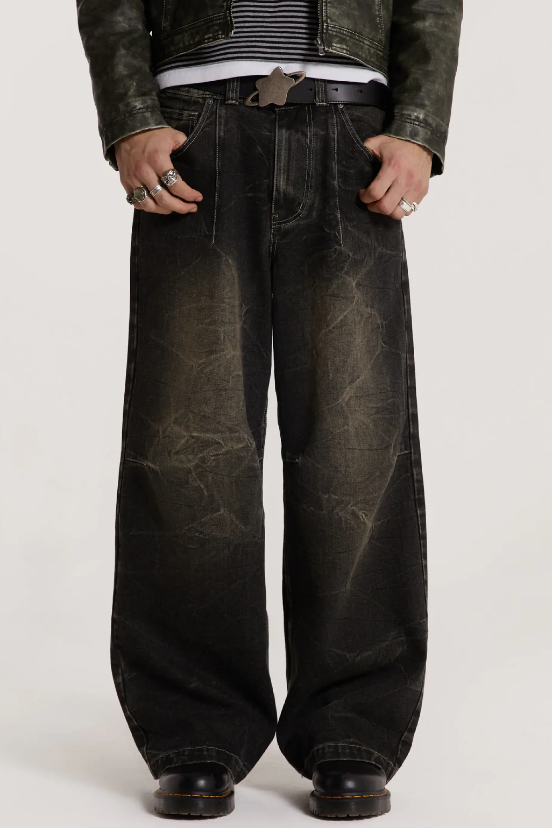 Jaded London Washed Black Razor Jeans- Baggy Jeans