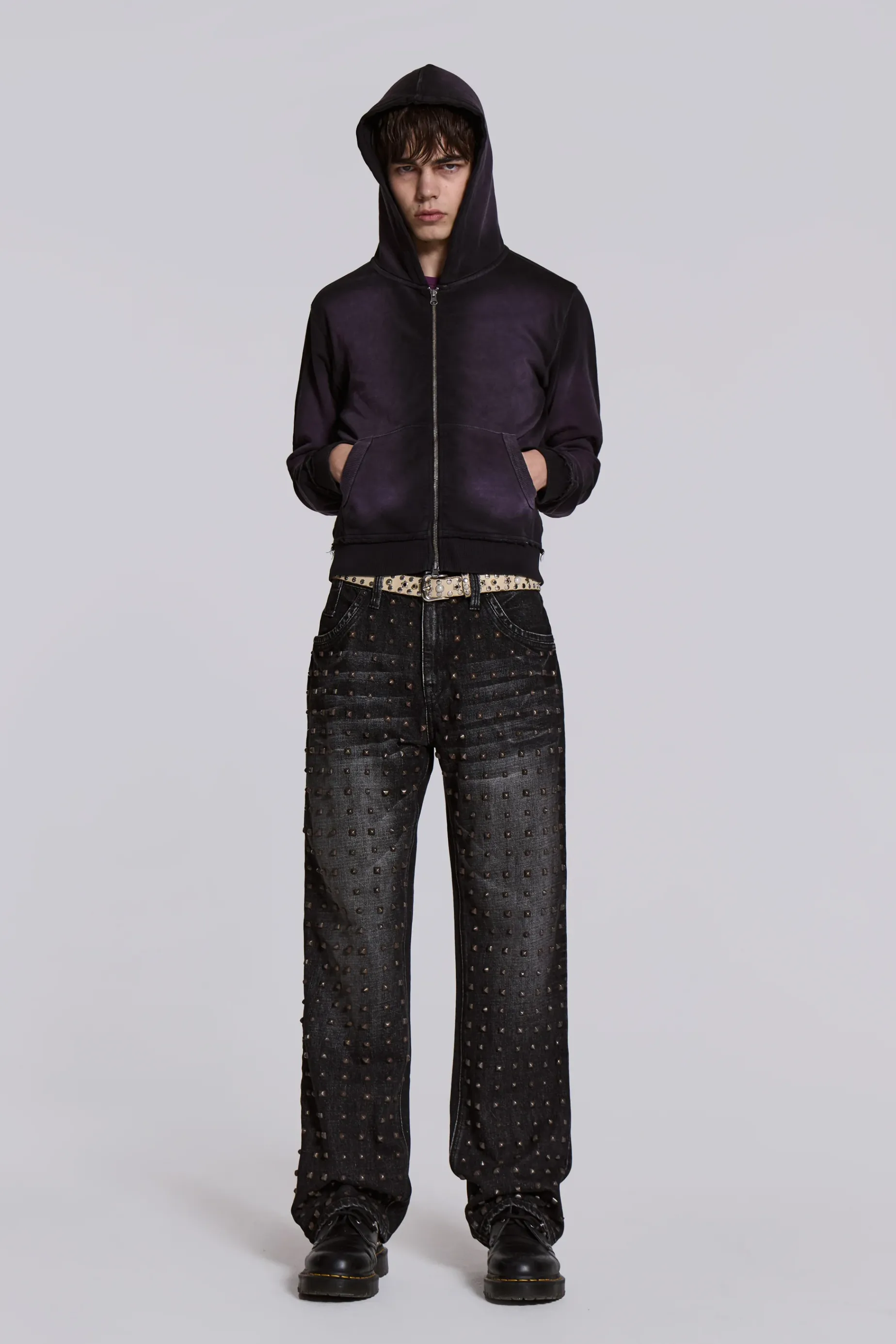 Jaded London Washed Black Stud Scott Jean- Slim/straight Jeans | Baggy Jeans