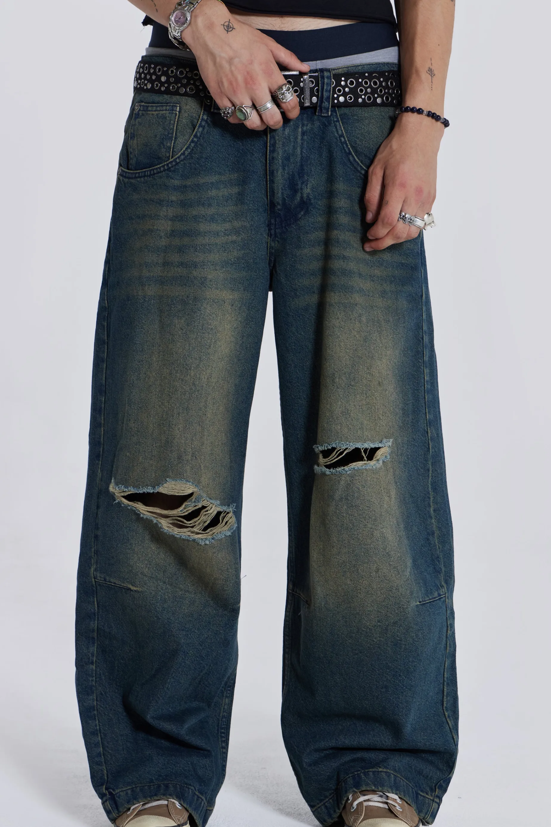 Jaded London Washed Blue Busted Colossus Jeans- Baggy Jeans | Colossus Jeans