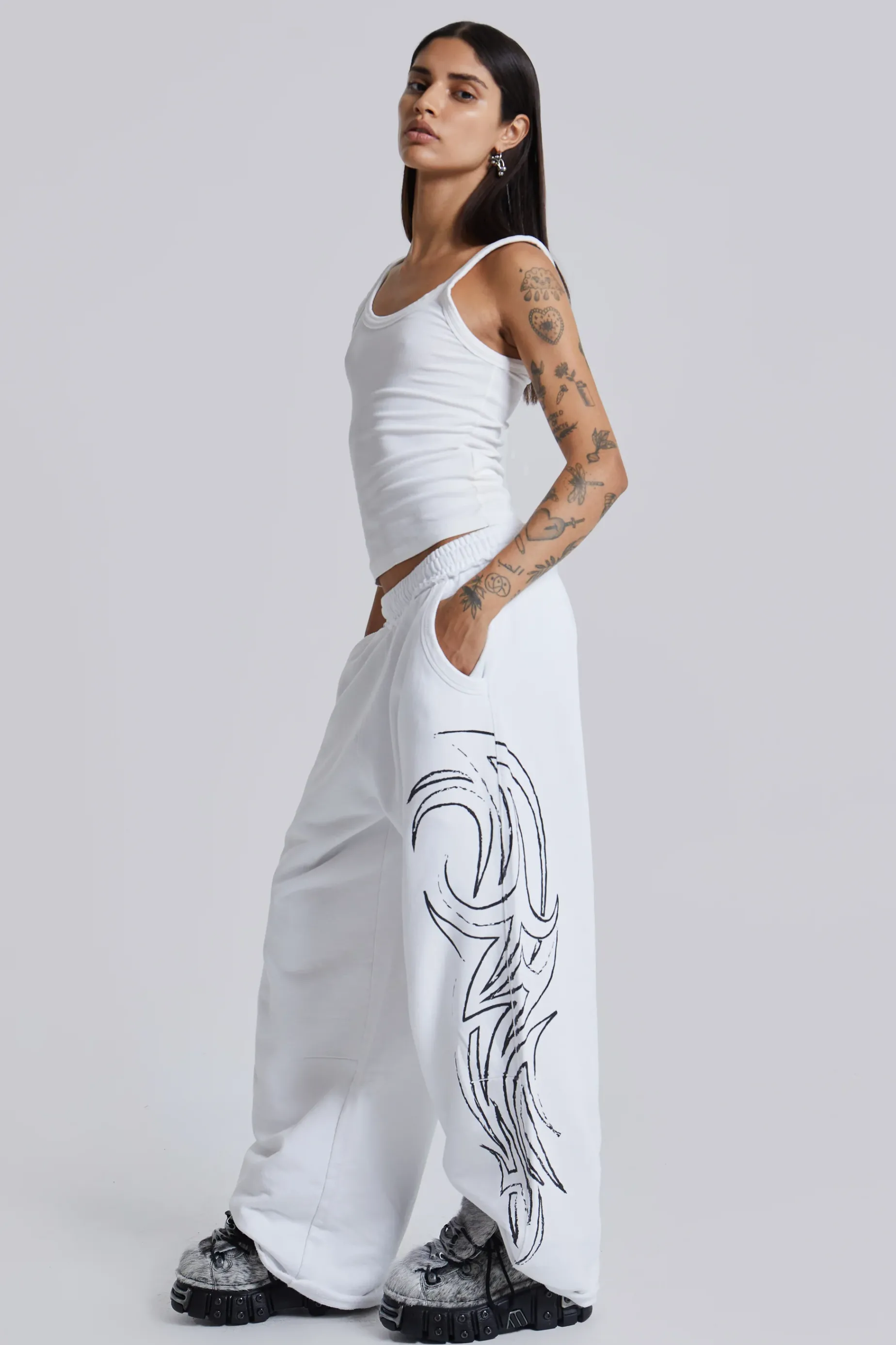 Jaded London White Baggy Blade Joggers-Women Baggy Joggers & Sweatpants | Joggers & Sweatpants