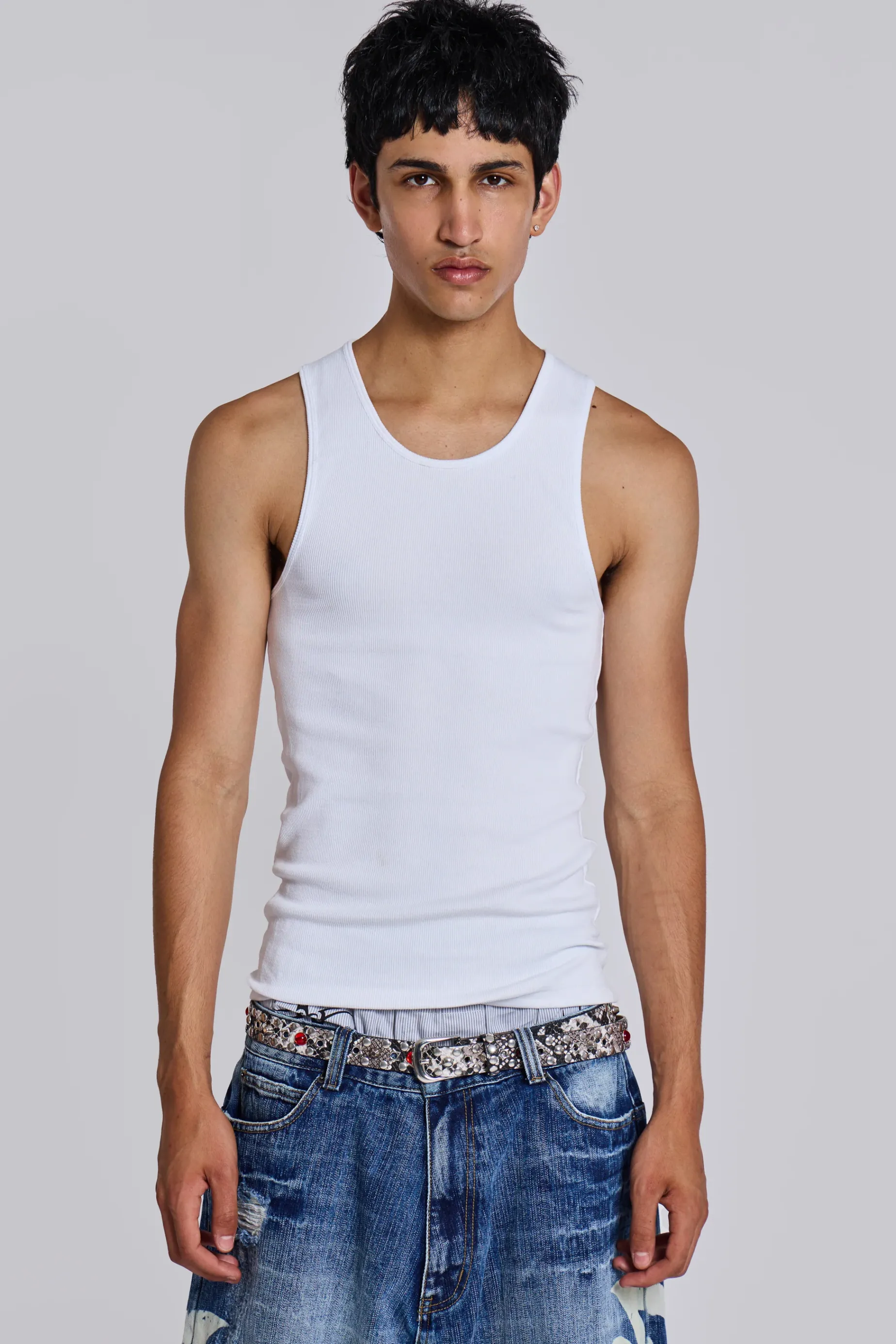 Jaded London White Rib Full Length Vest- T-shirts & Vests | Tops