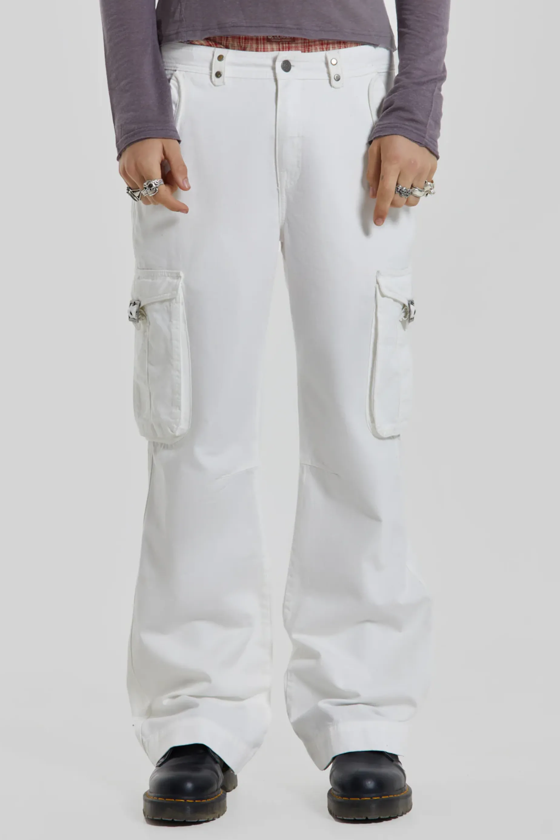 Jaded London White Straight Leg Cargo Trousers- Cargo Pants | Cargo Pants